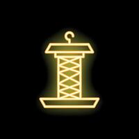 Neon sign of bird feeder with hook on black background glowing in dark vector