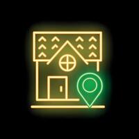 Neon sign showing a location pin in front of a house vector