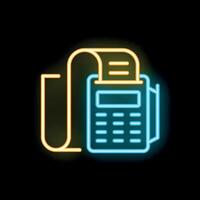 Neon style icon of a credit card reader printing a receipt vector
