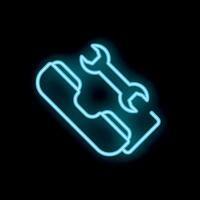 Neon icon of telephone handset with two wrenches showing concept of technical support vector