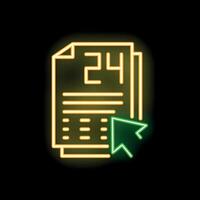 Neon cursor clicking on a 24 hours open document icon vector