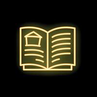 Open book with house drawing in neon light style vector