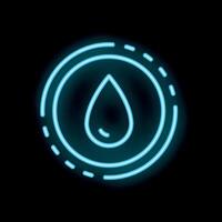Blue neon sign showing a water drop in a circle on a black background vector