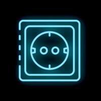 Blue neon light showing an european power socket on a black background vector