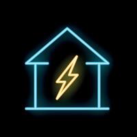 Glowing neon line icon representing the concept of a house with electricity vector