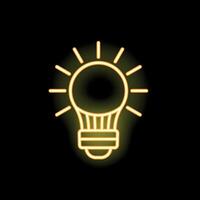 Neon lightbulb shining brightly on black background vector