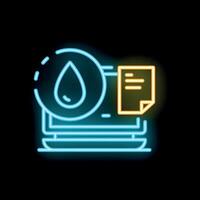 Neon icon of laptop showing water drop and document for online water payment vector