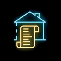 Neon icon of house with list representing home related paperwork vector