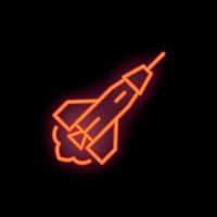 Neon sign of rocket taking off with smoke trail vector