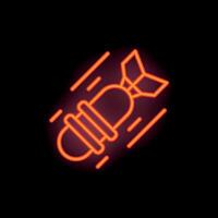 Neon bomb falling down with motion lines on black background vector
