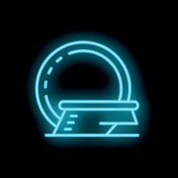 Neon icon of mri scanner machine showing patient entering examination tube vector