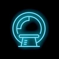 Neon icon of ct scan machine glowing blue on black background vector