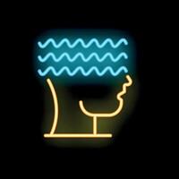 Neon sign representing thinking process with waves over human head vector