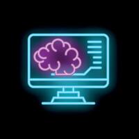 Neon sign representing computer showing human brain illustrating artificial intelligence vector