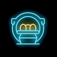Glowing neon line icon of a tomography scanner, a medical device used for scanning vector