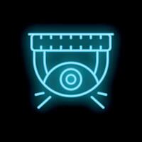 Neon icon of security camera emitting light in dark background vector