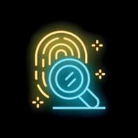 Neon icon of magnifying glass investigating fingerprint evidence vector