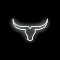 White neon sign shaped like a bull skull with large horns on a black background vector