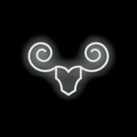 Neon sign representing the head of a ram with large horns on a black background vector
