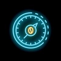 Neon sign showing clock face with coffee bean indicating coffee break time vector
