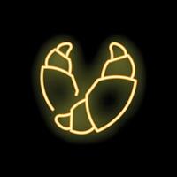 Yellow neon sign of croissants forming a circle on a black background vector
