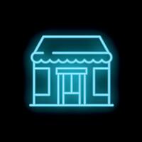 Neon sign representing a store front glowing on black background vector