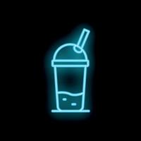 Blue neon sign of a soda in a plastic cup with a straw on a black background vector