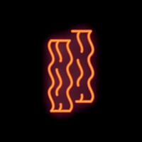 Glowing neon sign depicting two slices of crispy bacon on black background vector