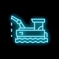 Neon style icon of dredger boat working at sea vector