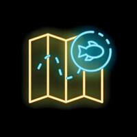 Neon icon of map showing fish migration route vector