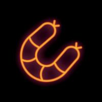 Glowing neon icon of grilled sausage with segments forming a horseshoe shape on black background vector