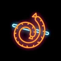 Neon sign representing a sausage being grilled, turning on a skewer, on a black background vector