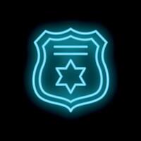 Blue neon sheriff badge shining in the dark background vector