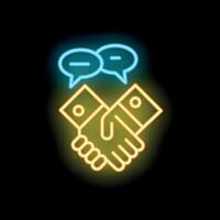 Neon style icon showing two business people shaking hands while discussing contract vector