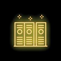 Neon icon of three office folders glowing yellow on black background vector