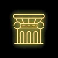 Yellow neon column icon on black background representing history and architecture vector