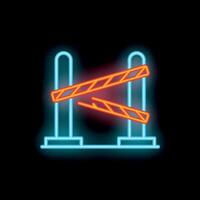 Neon sign of barrier tape blocking access with glowing stripes vector