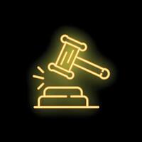 Gavel striking sound block making decision neon sign icon vector