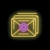 Neon icon of envelopes with wax seal glowing on dark background vector