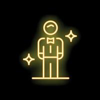 Neon icon of a waiter wearing a bow tie standing with sparkling stars vector