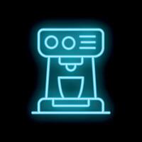 Neon coffee machine icon glowing on dark background vector