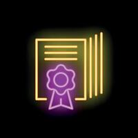 Neon icon of a diploma with a ribbon displaying success and achievement vector