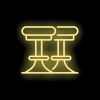 Neon sign showing two bar stools with footrests standing side by side vector