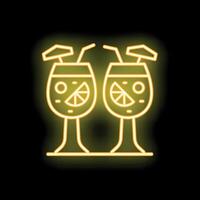 Neon sign showing two cocktails with straws and lemon slices vector