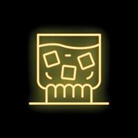 Neon sign showing glass with whiskey and ice cubes on bar vector