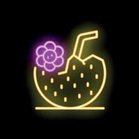 Neon sign showing coconut cocktail with flower and straw vector