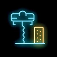 Neon corkscrew uncorking wine cork bottle opener icon illustration on black background vector