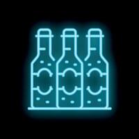 Neon sign showing three bottles standing in a row on black background vector