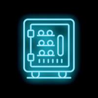Glowing neon icon of a bank safe deposit box representing security and savings vector