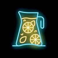 Neon sign showing refreshing jug of lemonade with citrus fruits vector